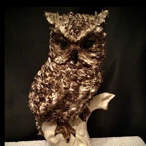 Vintage Handmade Owl Ceramic & Glass 9.5” H